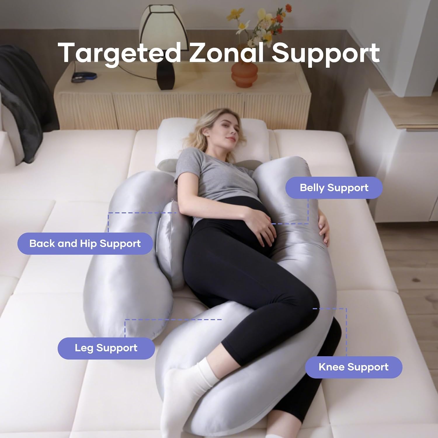 Noontide Pregnancy Pillows for Side Sleeping - Adjustable Belly & Back Support Pillow, H Shaped Full Body Maternity Pillow with Cooling Remo…