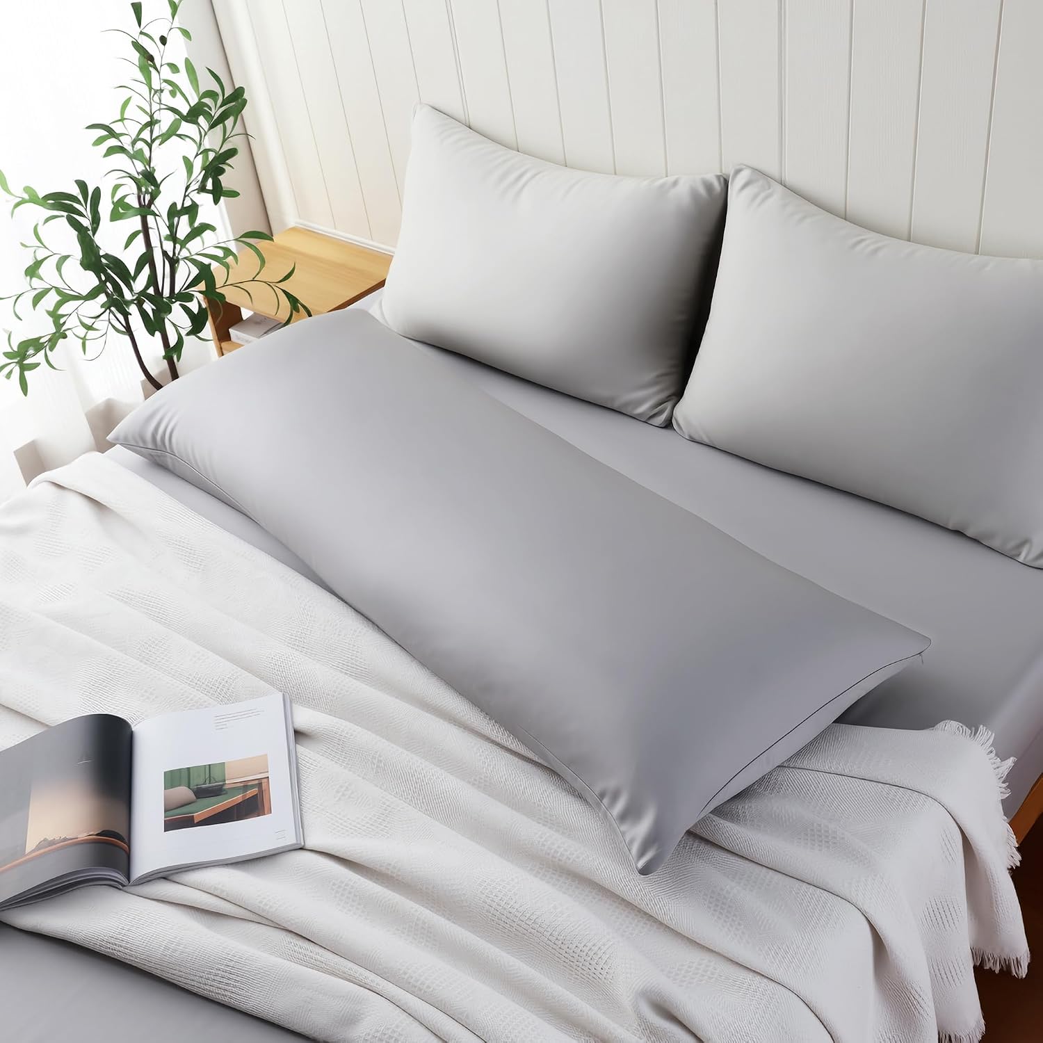 1 Pack Body Size Bamboo Viscose Zippered Pillow Case,400 Thread Count Cooling Pillow Protectors for Hot Sleepers, Luxurious Hotel Quality…