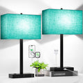 Lynnoland 21" Set of 2 Table lamp with USB A+C & AC Outlets, Touch Control 3-Way Dimmable Nightstand Lamps for Bedroom Living Room Office…