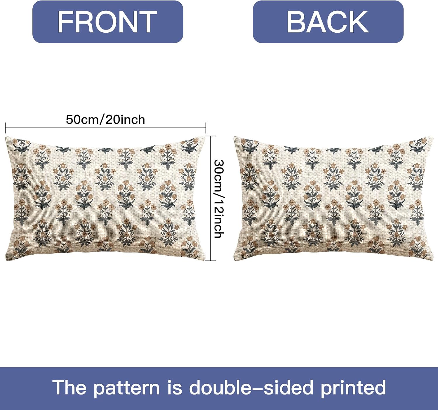 OTOSTAR Floral Print Pillow Covers 12x20 Inch Pack of 2 Double-Sided Brown Grey Flower Lumbar Throw Pillow Covers Farmhouse Rustic…