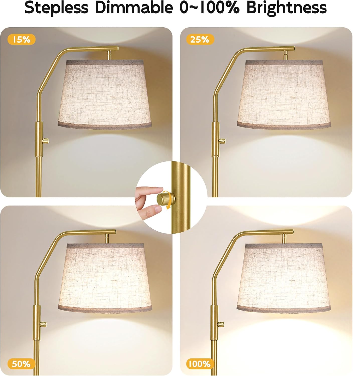 SUNMORY Floor Lamps for Living Room, 9W Bulb Included, Lamp for Bedroom with Adjust Head, Standing Lamp with Rotary Switch, 0-100%…