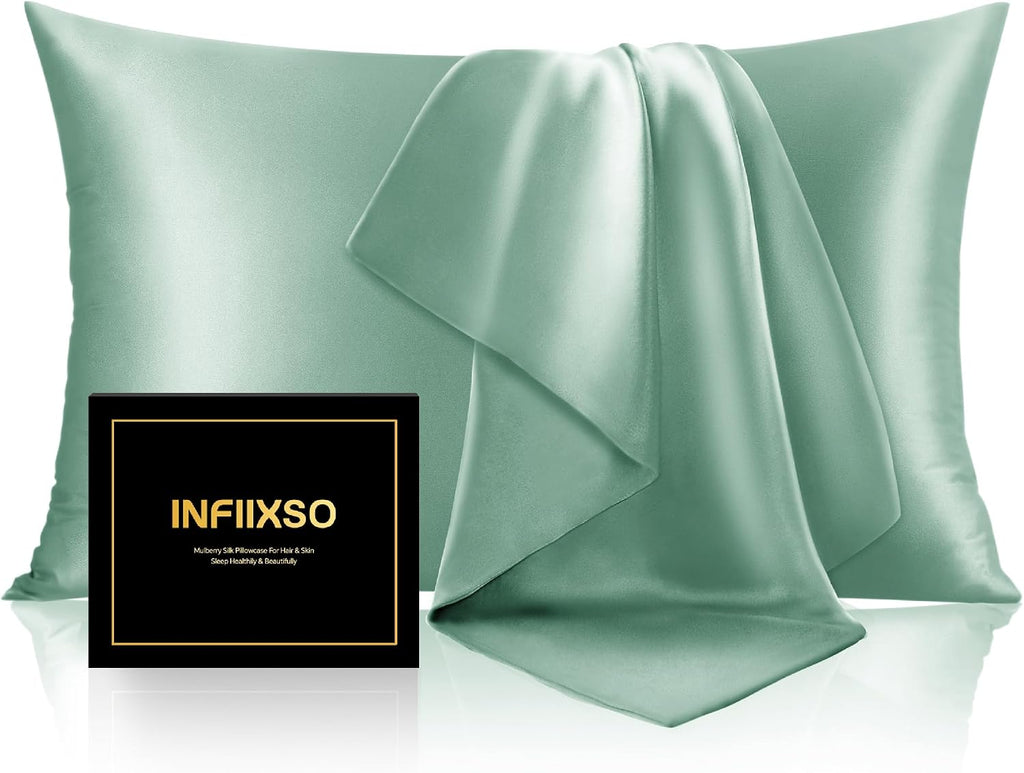 Infiixso Mulberry Silk Pillowcase for Hair and Skin, Silk Pillow Cases Queen Size with Hidden Zipper 20x30 Inches, Super Smooth and Soft Co…