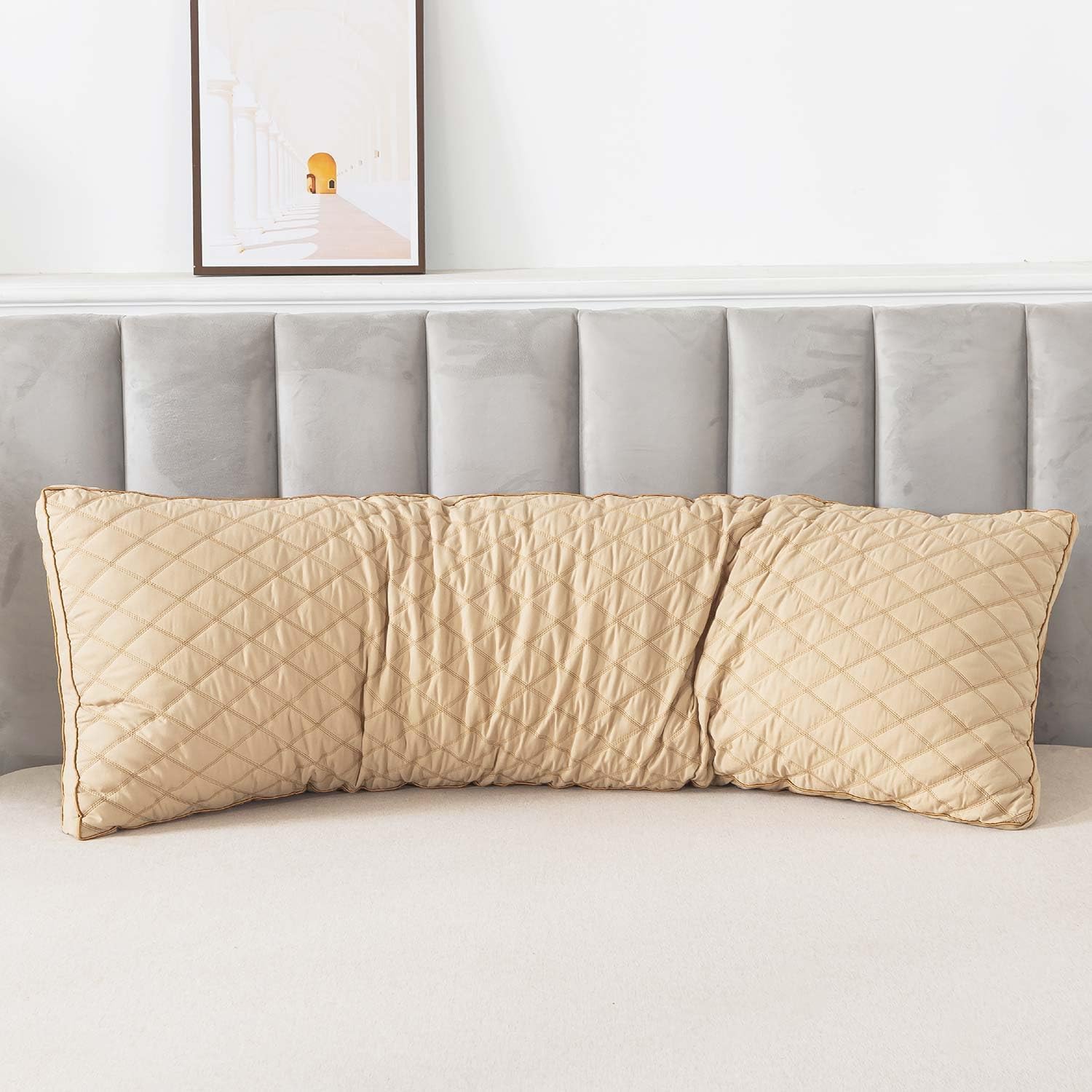 WhatsBedding Memory Foam Body Pillow for Adults, Long Pillow for Sleeping, Full Body Pillow for Bed - Dark Beige Quilted