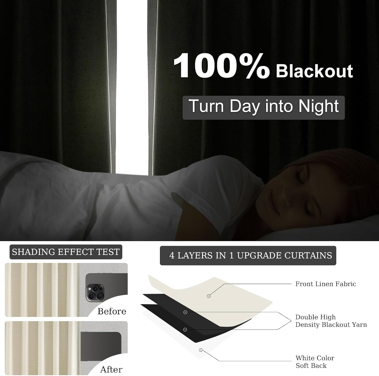 Topfinel Cream Extra Long 132 Inch 100% Blackout Curtains for Livingroom Neutral Boho Linen Blend Farmhouse Curtain Drapes Sound Proof Drap…