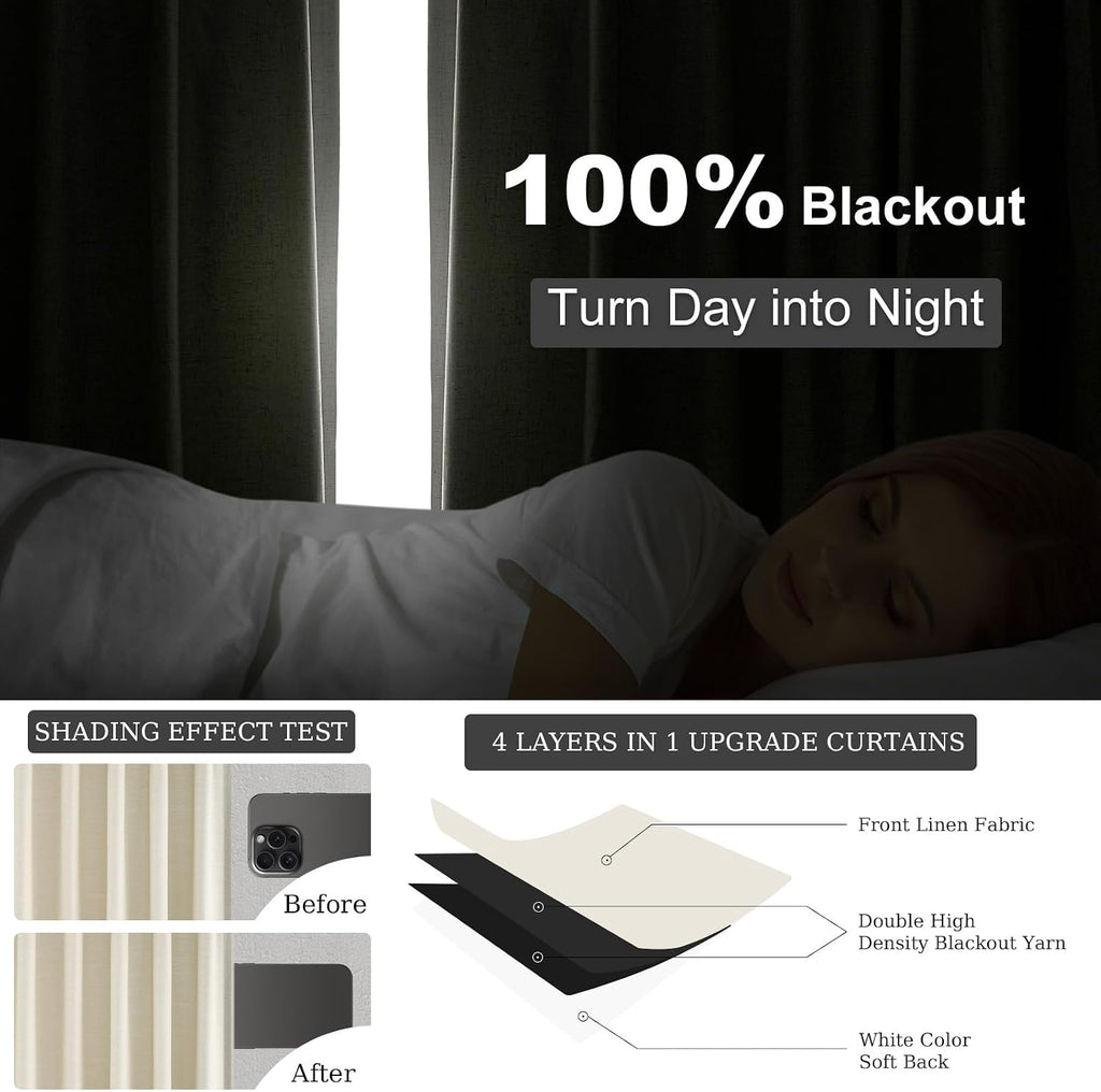 Topfinel Cream Extra Long 120 Inch Blackout Curtains for Large Window Treatment Natural Farmhouse Thick Linen Texture Sound Proof Drapes Ro…