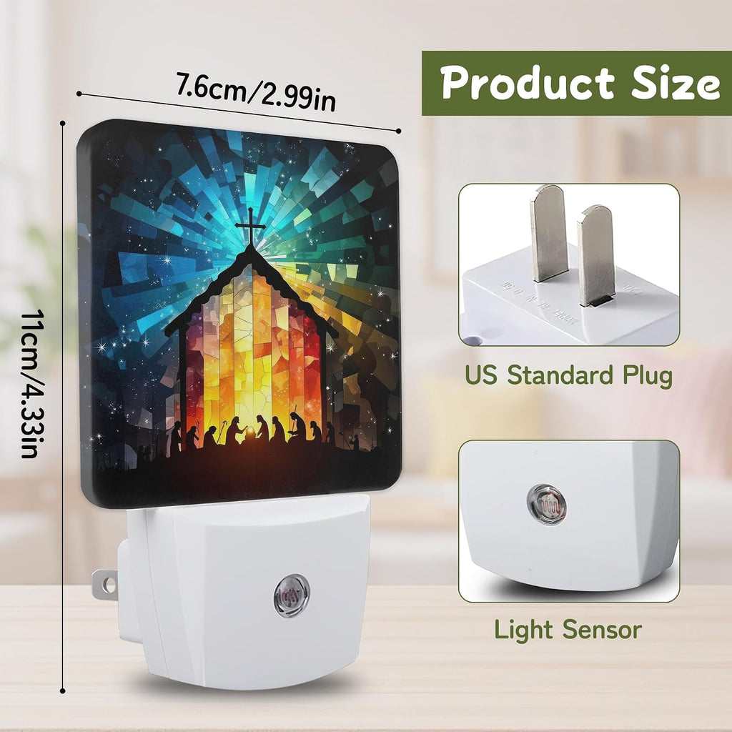 Nativity Stained Glass Night Lights Plug into Wall, Night Light with Dusk to Dawn Sensor for Bedroom Bathroom Kitchen Hallway Stairs…