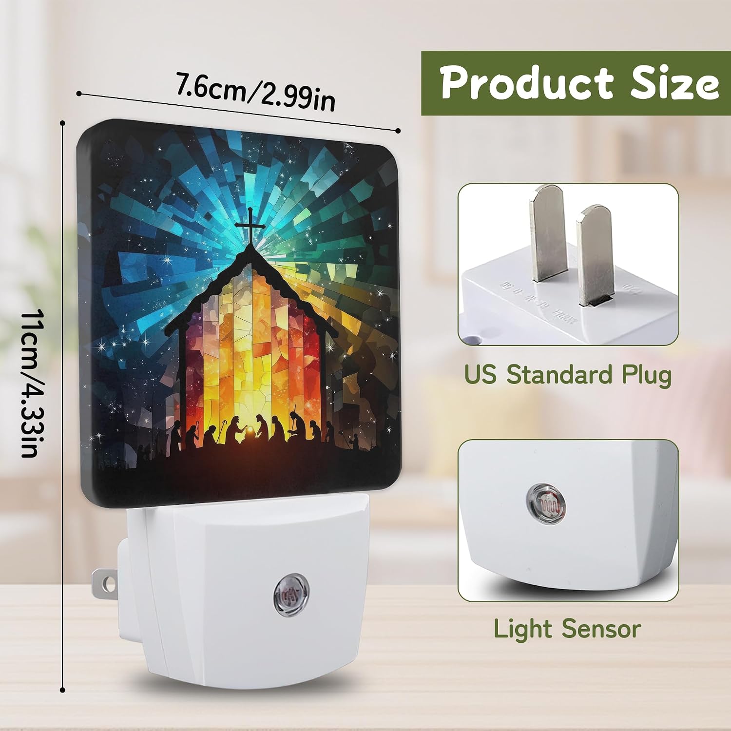 Nativity Stained Glass Night Lights Plug into Wall, Night Light with Dusk to Dawn Sensor for Bedroom Bathroom Kitchen Hallway Stairs…