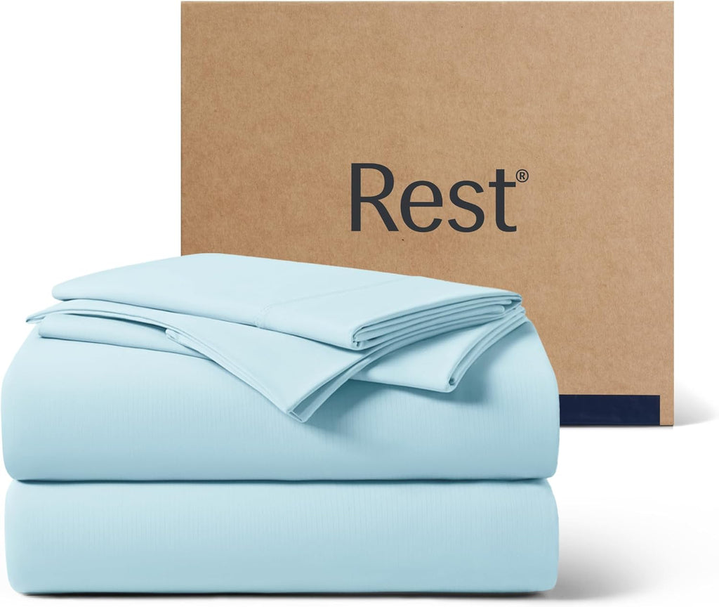 Rest ® Evercool®+ Cooling Sheet Set, Twin XL, Light Blue, Breathable Bed Sheets for Hot Sleepers and Night Sweats, with Pillowcases, with I…