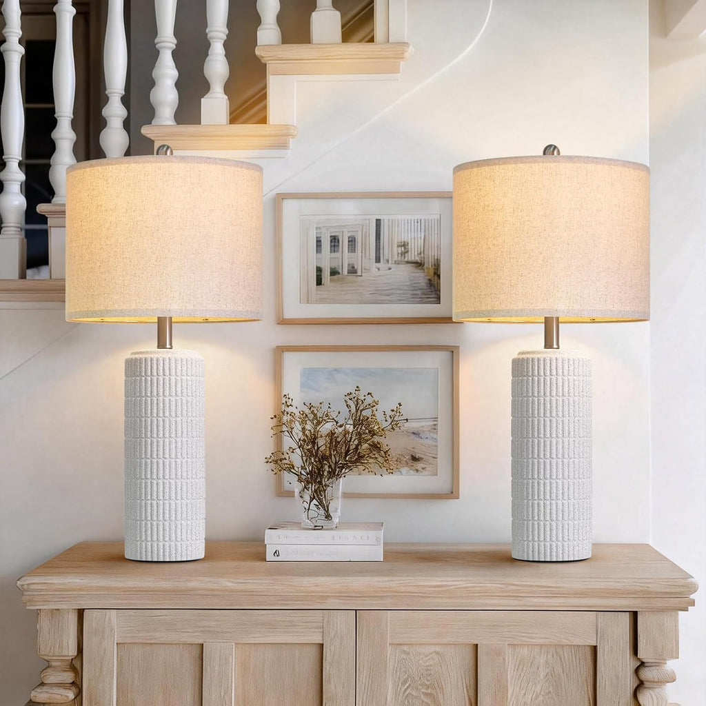 PoKat 27.5'' Tall Table Lamps for Living Room Set of 2, Stone-Like Ceramic Bedroom Lamps for Night Stands, Farmhouse Bedside Lamps for…