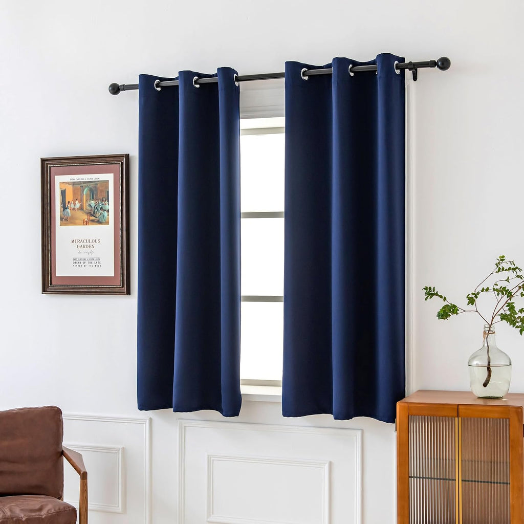 Pickluc Deep Navy Blackout Curtains 63 Inch Length 2 Panel Set, Solid Grommet Drapes for Bedroom or Living Room, Light Blocking and Thermal…
