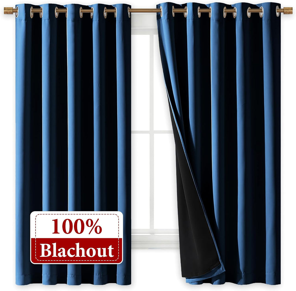 Nicetown 100% Blackout Curtains with Black Liners, Thermal Insulated Full Blackout 2-Layer Lined Drapes, Energy Efficiency Window Draperies…