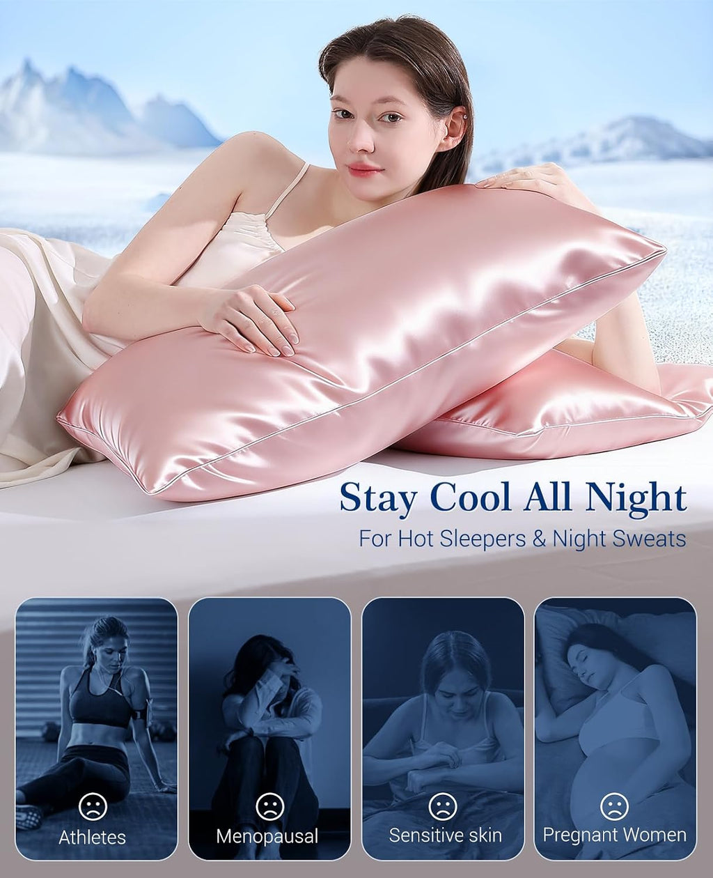 Elegear Cooling Pillow Cases Set of 2 for Hot Sleepers, Softer Than Silk Pillow Cases for Hair & Skin, Upgraded Arc-Chill Cooling Satin…