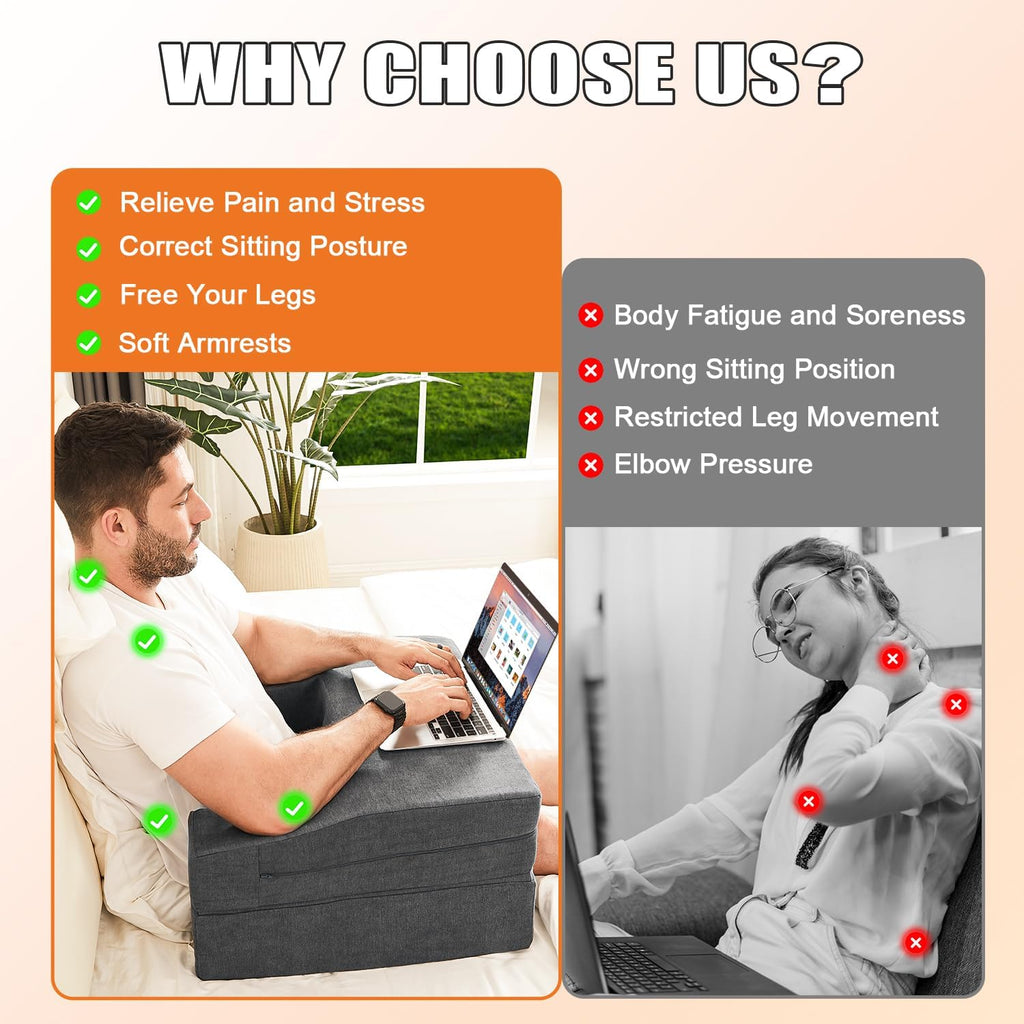 comehealthy Lap Desk Pillow for Laptop, Large Reading Pillow for Adult, Arm Rest Pillow with Cup Holder, Memory Foam Bed Desk for…