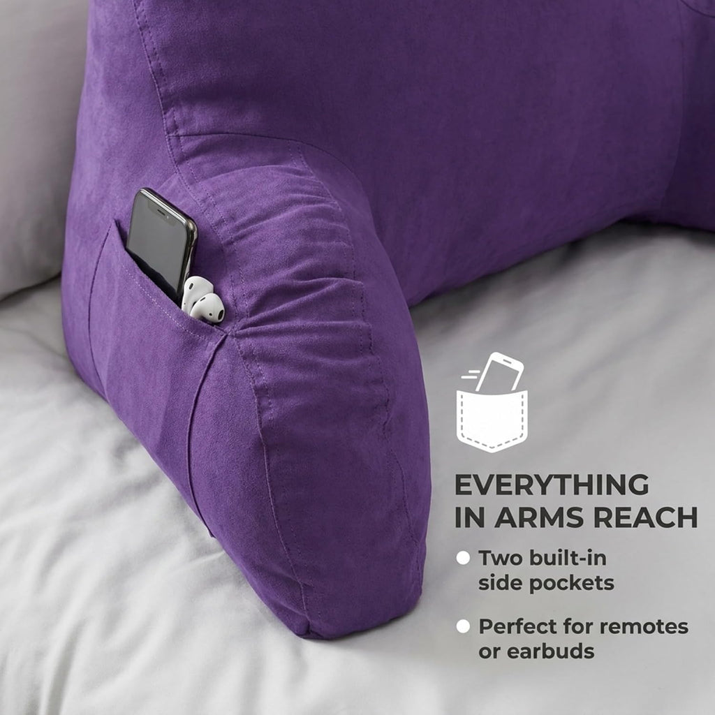 Deluxe Comfort Microsuede Bed Rest - Reading and Bedrest Lounger - Sitting Supprt Pillow - Soft But Firmly Stuffed Fiberfill - Backrest Pil…