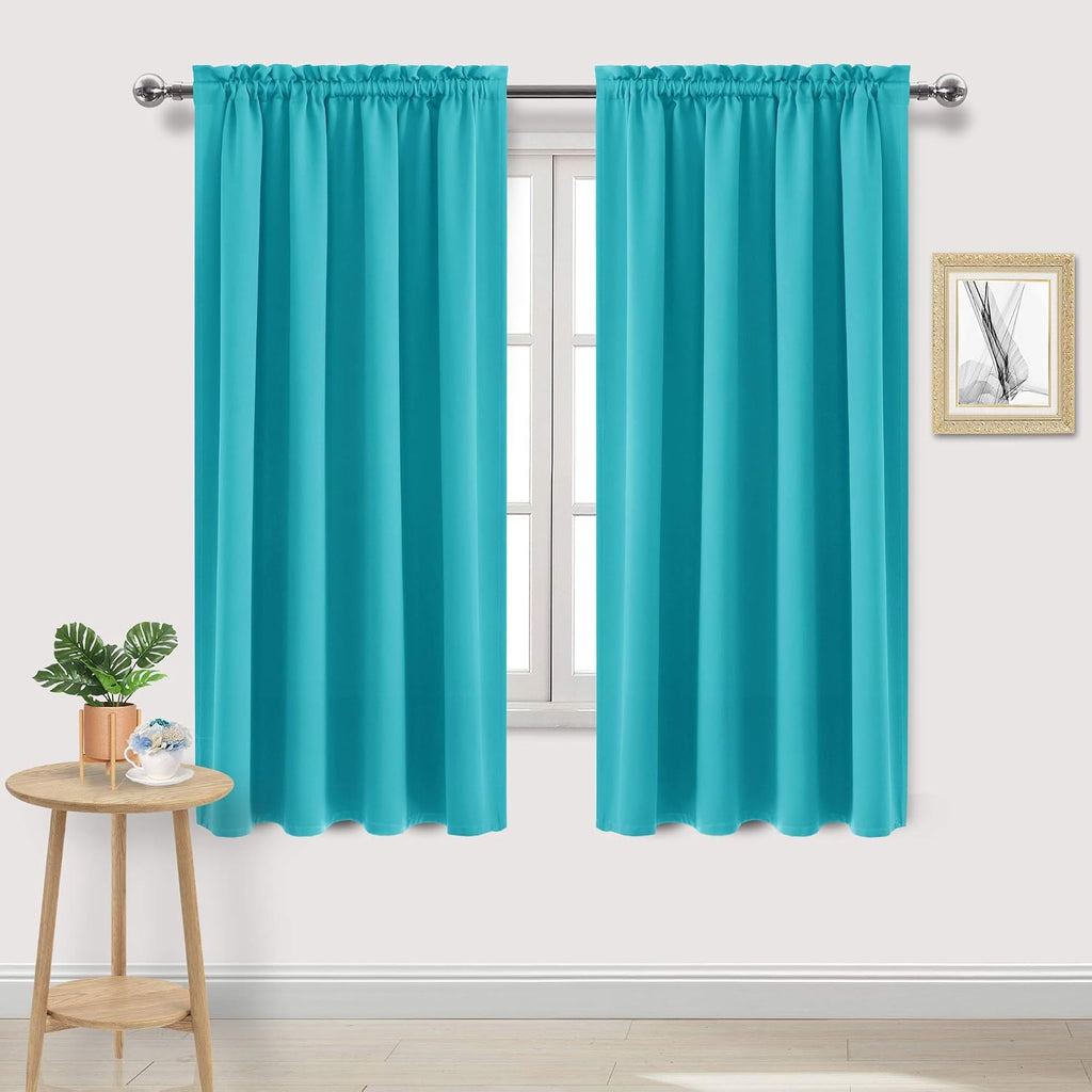 Dwcn Blackout Curtains Room Darkening Thermal Insulated Bedroom Curtains Window Curtain Panels, 52 x 63 inches Long, Set of 2 Turquoise Rod…