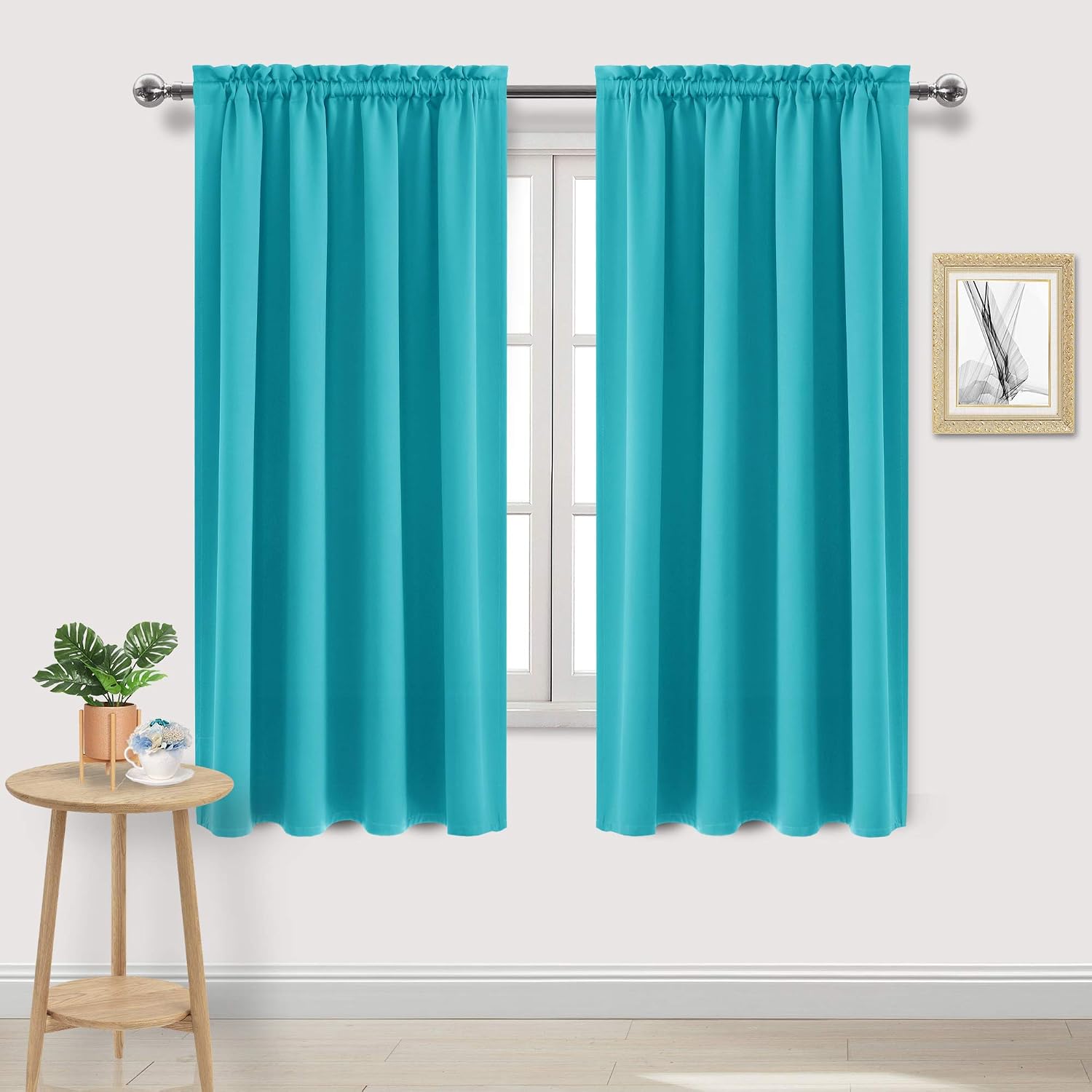 Dwcn Blackout Curtains Room Darkening Thermal Insulated Bedroom Curtains Window Curtain Panels, 52 x 63 inches Long, Set of 2 Turquoise Rod…
