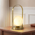 Portable Rechargeable Table Lamp with Marble Pattern Glass Shade – Gold Plated Metal Frame, Cordless LED Desk Light for Bedroom, Nursery…