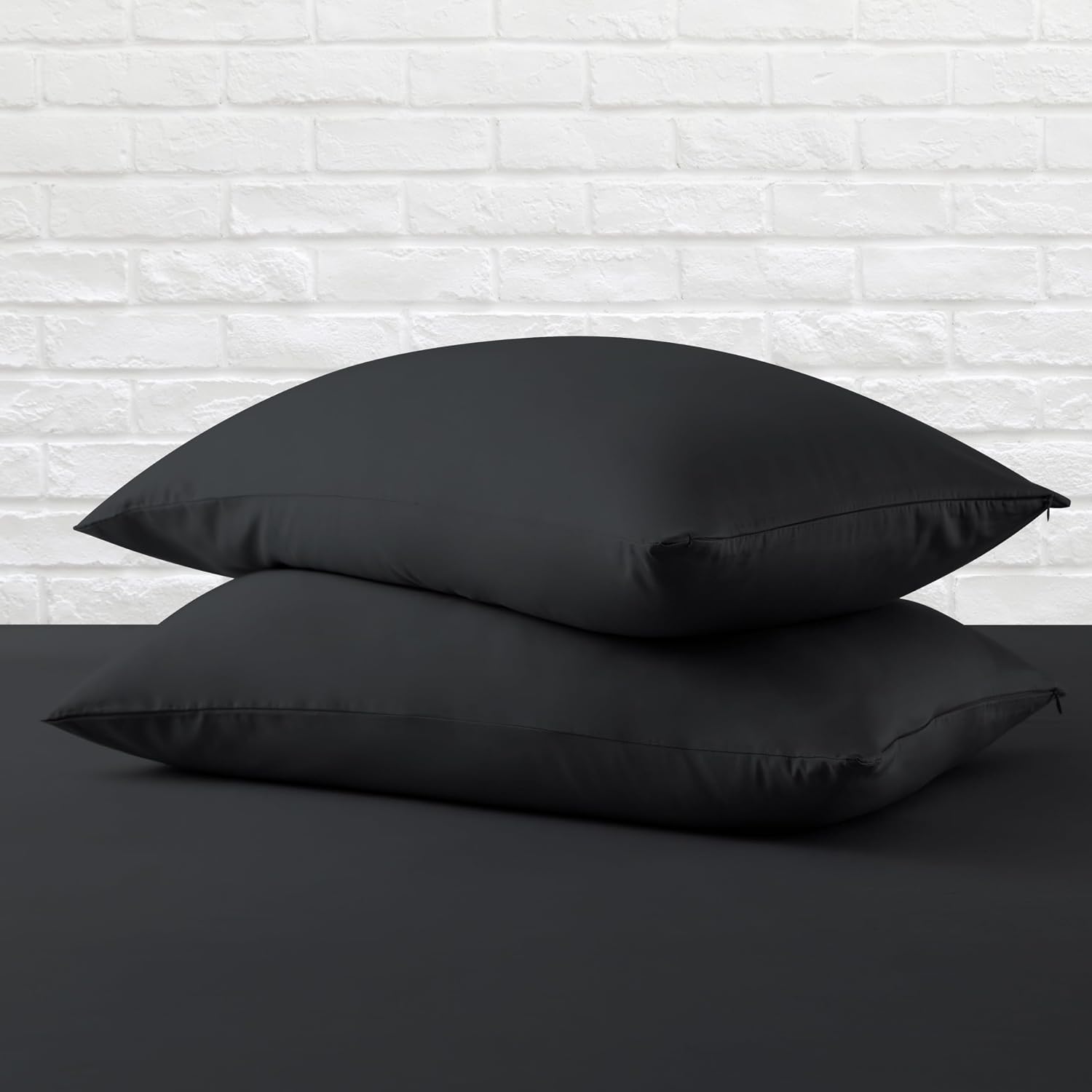 ZaizaiHome Standard Pillow Protector Set of 2, 100% Egyptian Cotton Pillow Cases with Zipper 400 Thread Count Sateen Weave Cotton Black Pil…