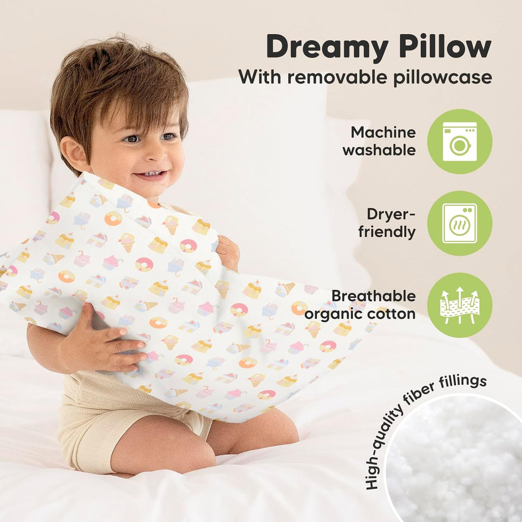 Toddler Pillow with Pillowcase - 13x18 My Little Dreamy Kids Travel Bed Pillows for Sleeping, Organic Cotton Small Pillowcase, Soft &…