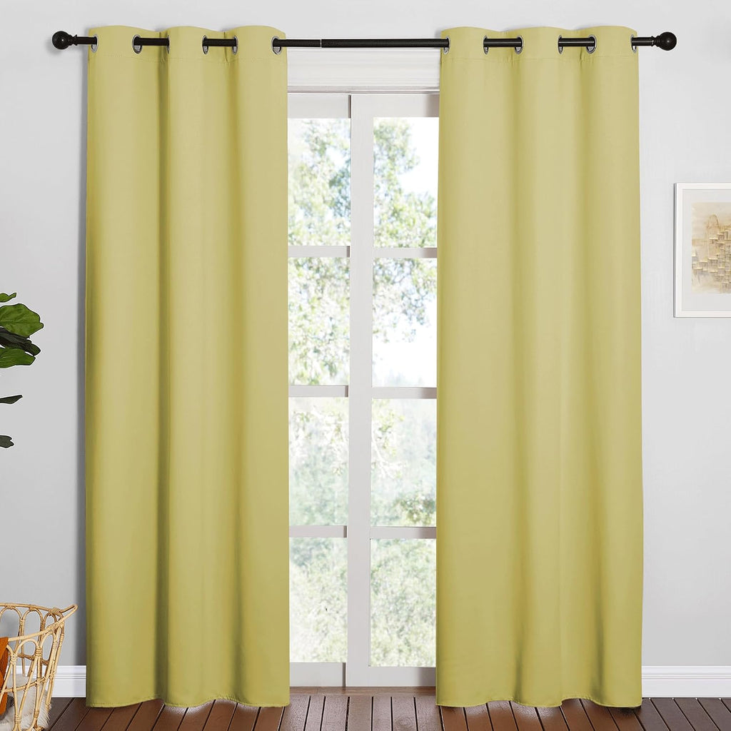 NICETOWN 84 inches Blackout Curtains for Office and Theater, Thermal Insulated Solid Grommet Drapes for Living Room (Paler Yellow, 1…