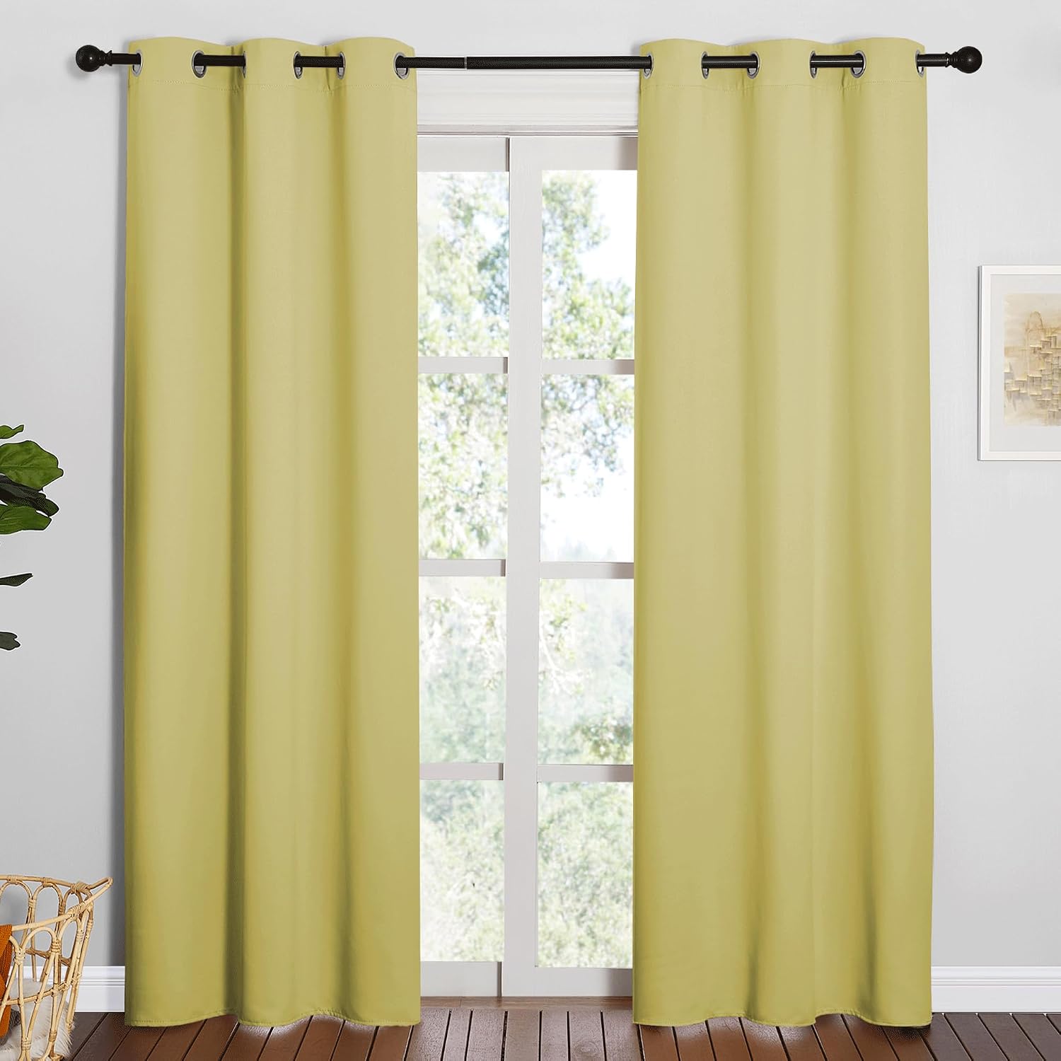 NICETOWN 84 inches Blackout Curtains for Office and Theater, Thermal Insulated Solid Grommet Drapes for Living Room (Paler Yellow, 1…