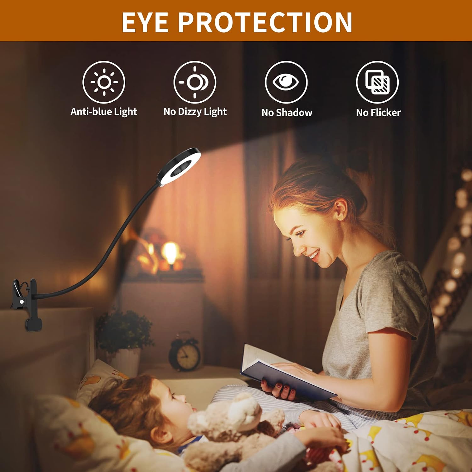 iZell Desk Lamp, [3 Color Modes & 10 Brightness] LED Reading Light with Clamp, Silicone Flexible Arm Book Light for Kids Reading Book in Be…