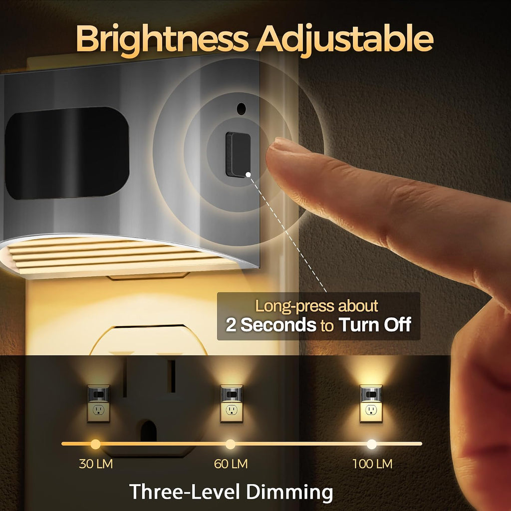 DORESshop LED Night Light[2 Pack], Silver Night Lights Plug into Wall, 3 Mode Plug in Night Light with Motion Sensor, Dusk to Dawn…