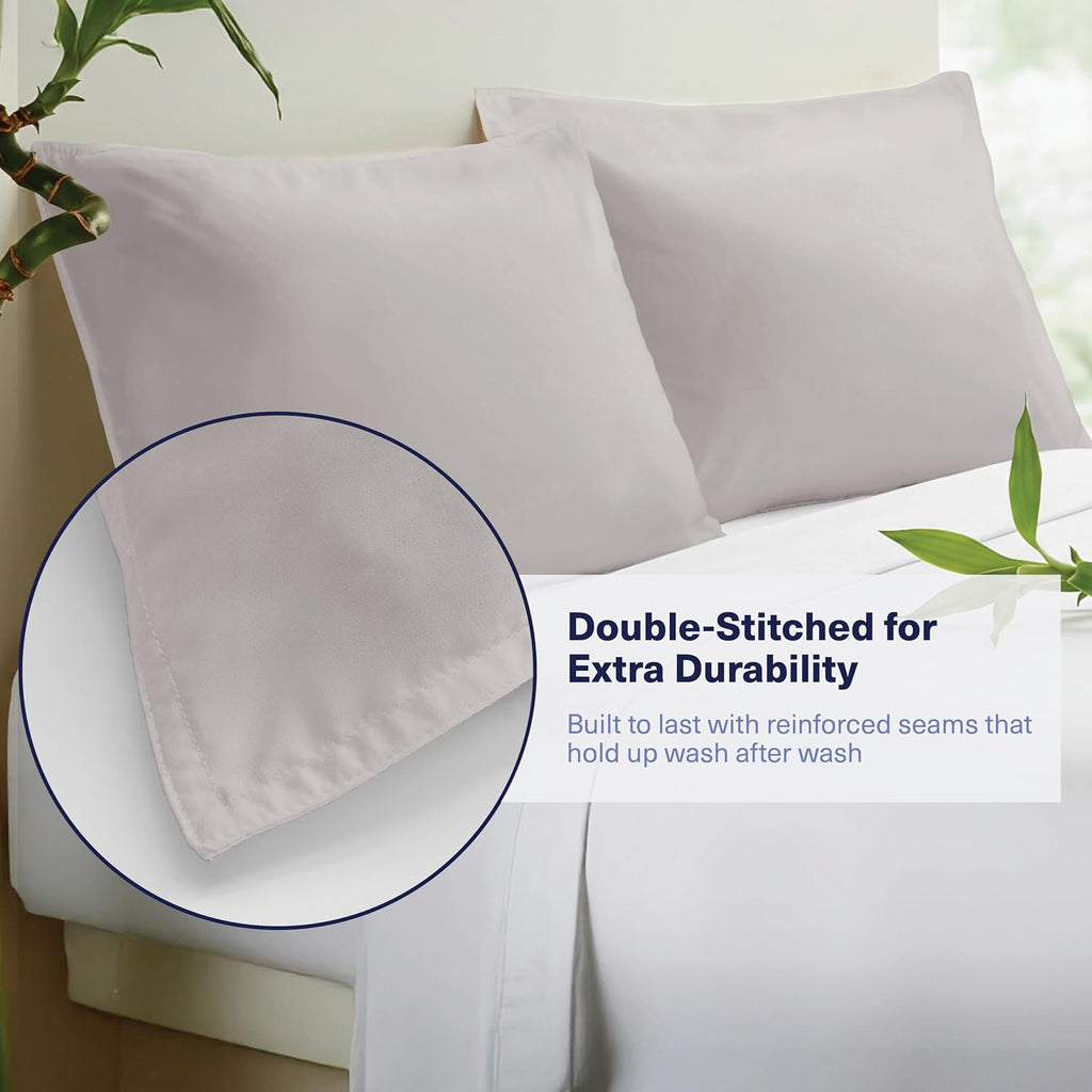 KickoffHome Kickoff Viscose Bamboo Pillowcase, Standard, Set of 2, 100% Organic Hidden Zippered Viscose Bamboo Pillow Case Standard Size, C…