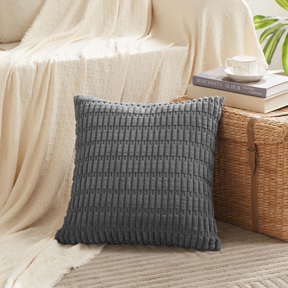 Fancy Homi Decorative Throw Pillow Covers for Bed Couch Bedroom Bench, Soft Corduroy Solid Pillow Case, Rustic Farmhouse Boho Room…