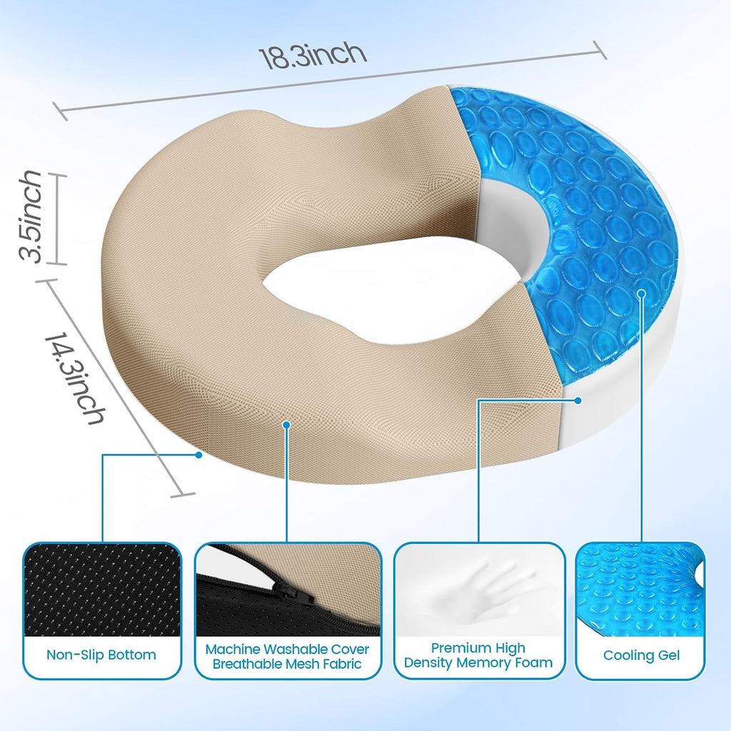 CushZone Donut Pillow Seat Cushion - Cooling Gel Donut Chair Cushions, Memory Foam Seat Cushion for Office & Home, Car Seat Cushion and But…