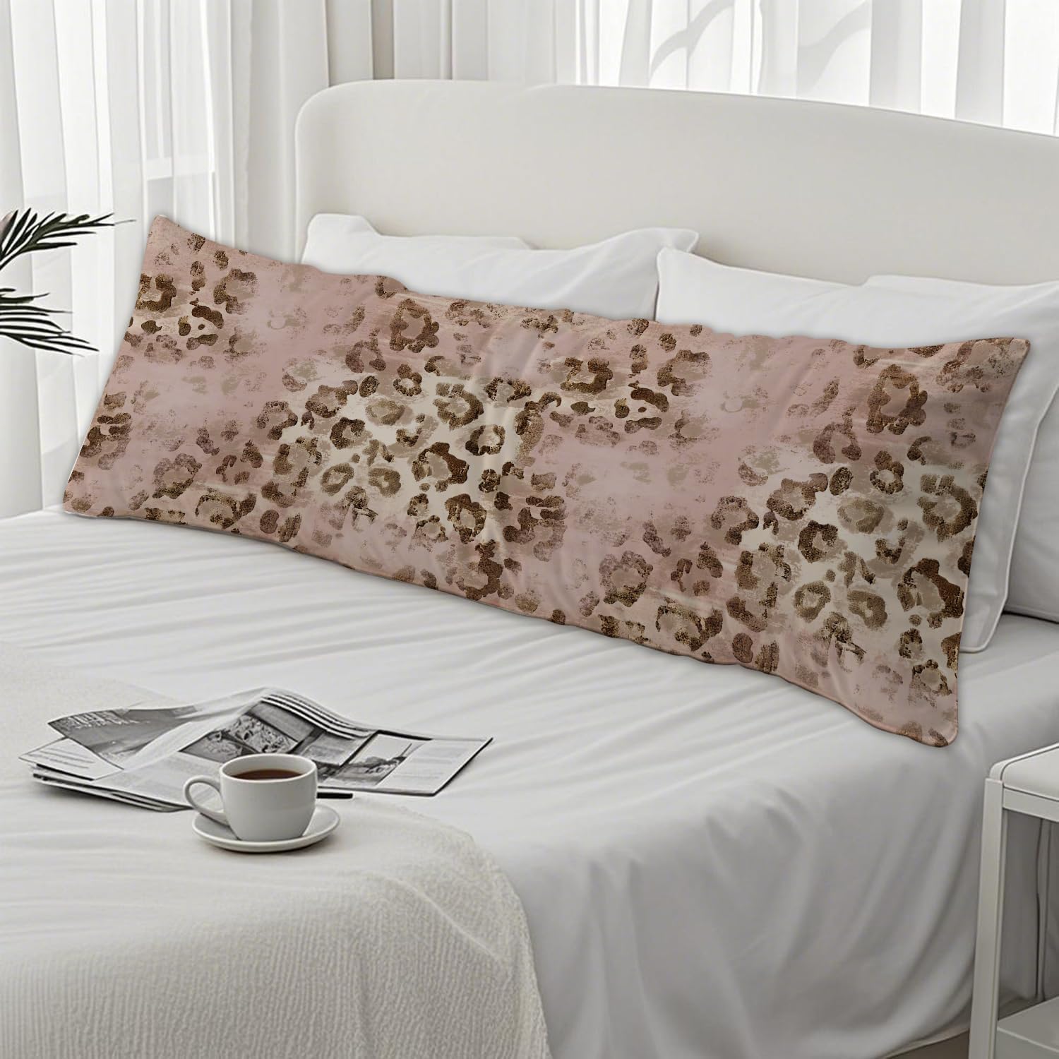Pink Leopard Print 20x54 Body Pillow Cover, Pink Cheetah Print Room Decor, Funky Y2k Blush Pink Animal Print Decorative Long Body Pillow…