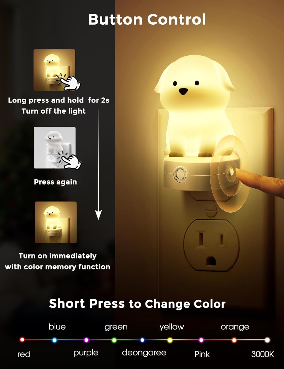 L LOHAS LED Plug in Night Light for Kids, 3D Cute Puppy Night Lights with Dusk to Dawn Sensor, RGB+Soft White 3000K Dog Night Light…