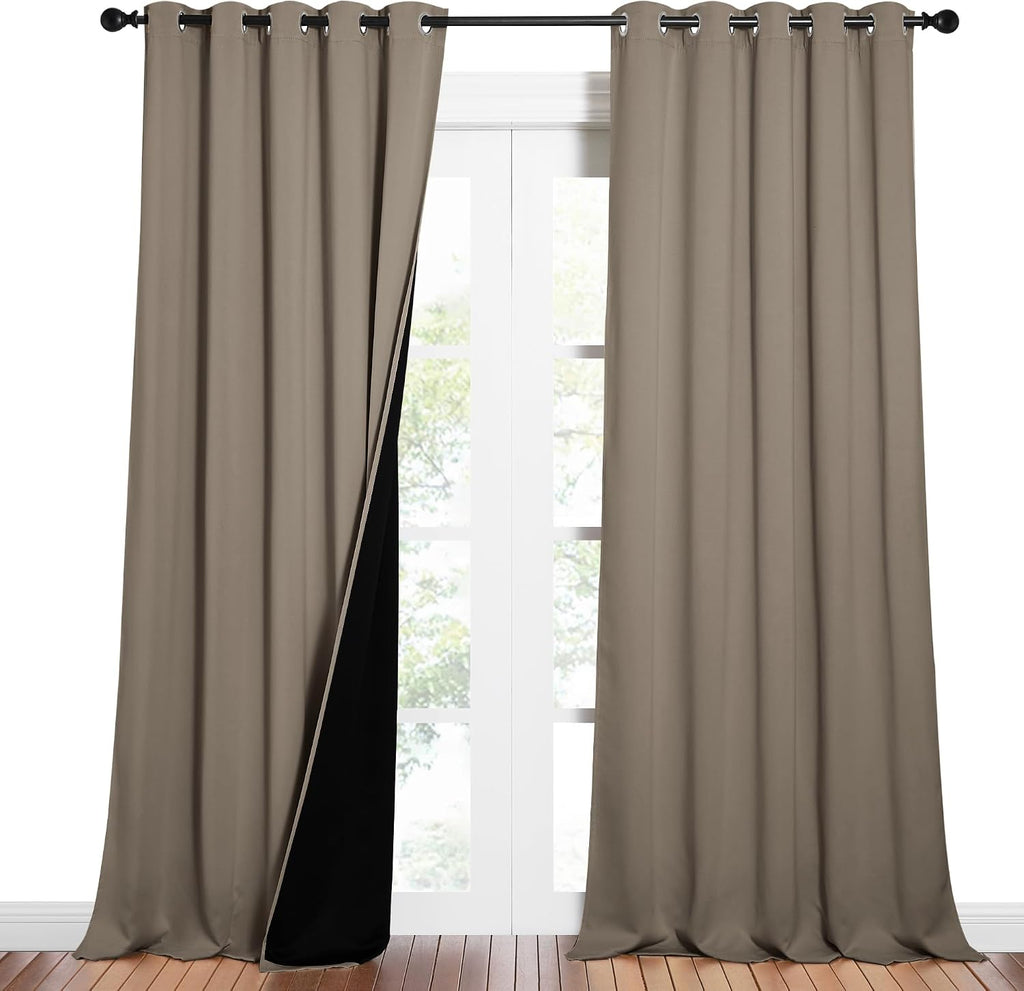 Nicetown Taupe Full Shade Curtain Panels, Pair of Energy Smart & Noise Blocking Out Blackout Drapes for Dining Room Window, Thermal Insulat…
