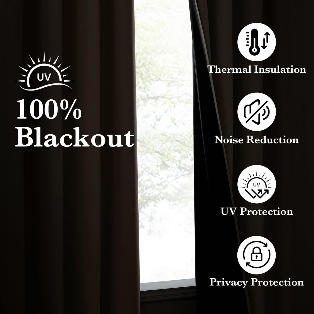 Nicetown 100% Blackout Tan Curtains 96 inch Long, Grommet Thermal Insulated Portable Travel Blackout Window Treatment Easy to Install for L…
