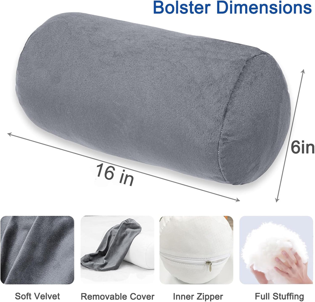 1Middleone 1 MIDDLE ONE Bolster Pillow with Removable Velvet Cover, Round Cylinder Neck Roll Pillow for Head, Back, Leg Support, Decorative…