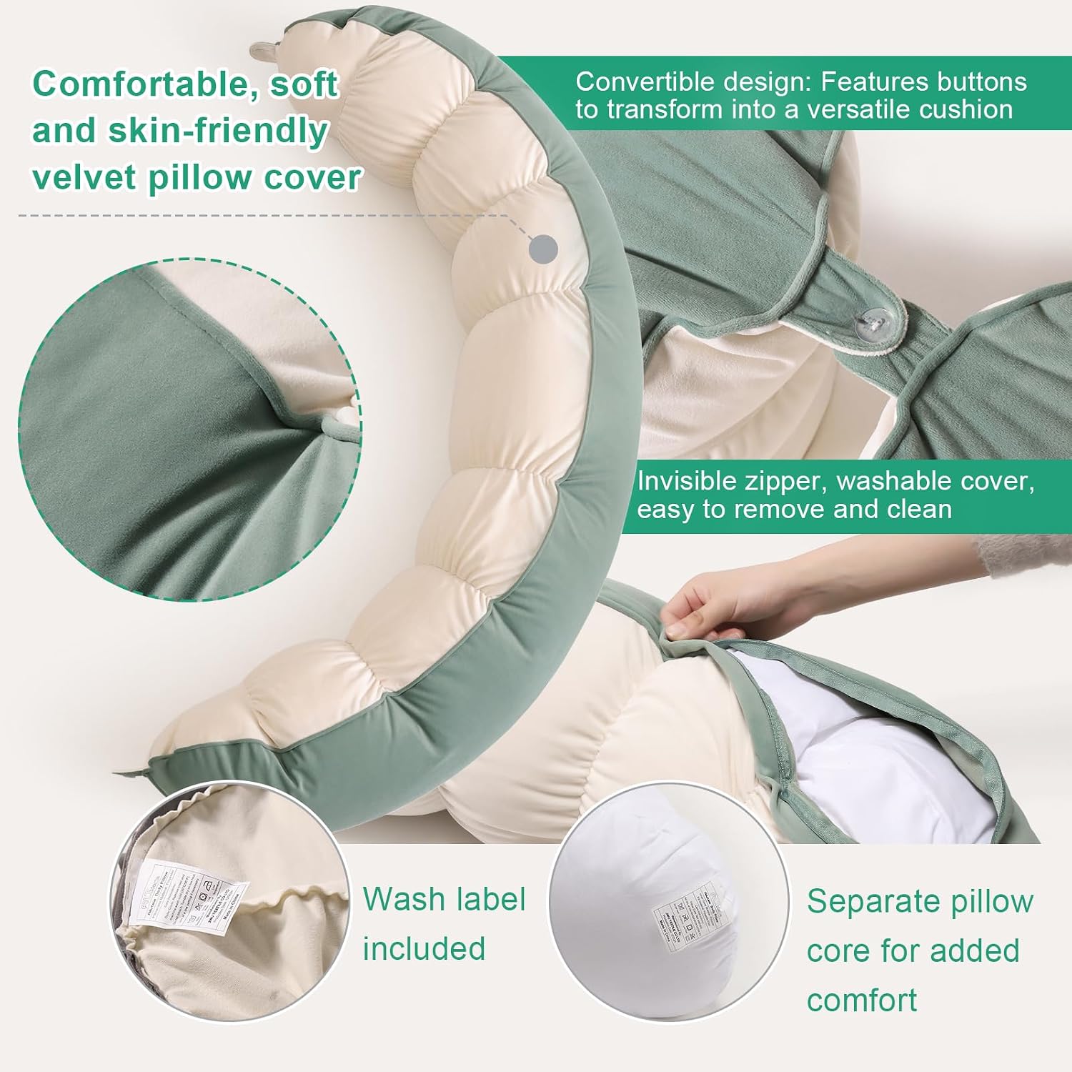 Peallow(Pat. Pend) – Long Round Body Pillow for Adults, Bolster Pillow for Sleeping, Soft and Supportive Pillow for Sleeping & Lumbar…