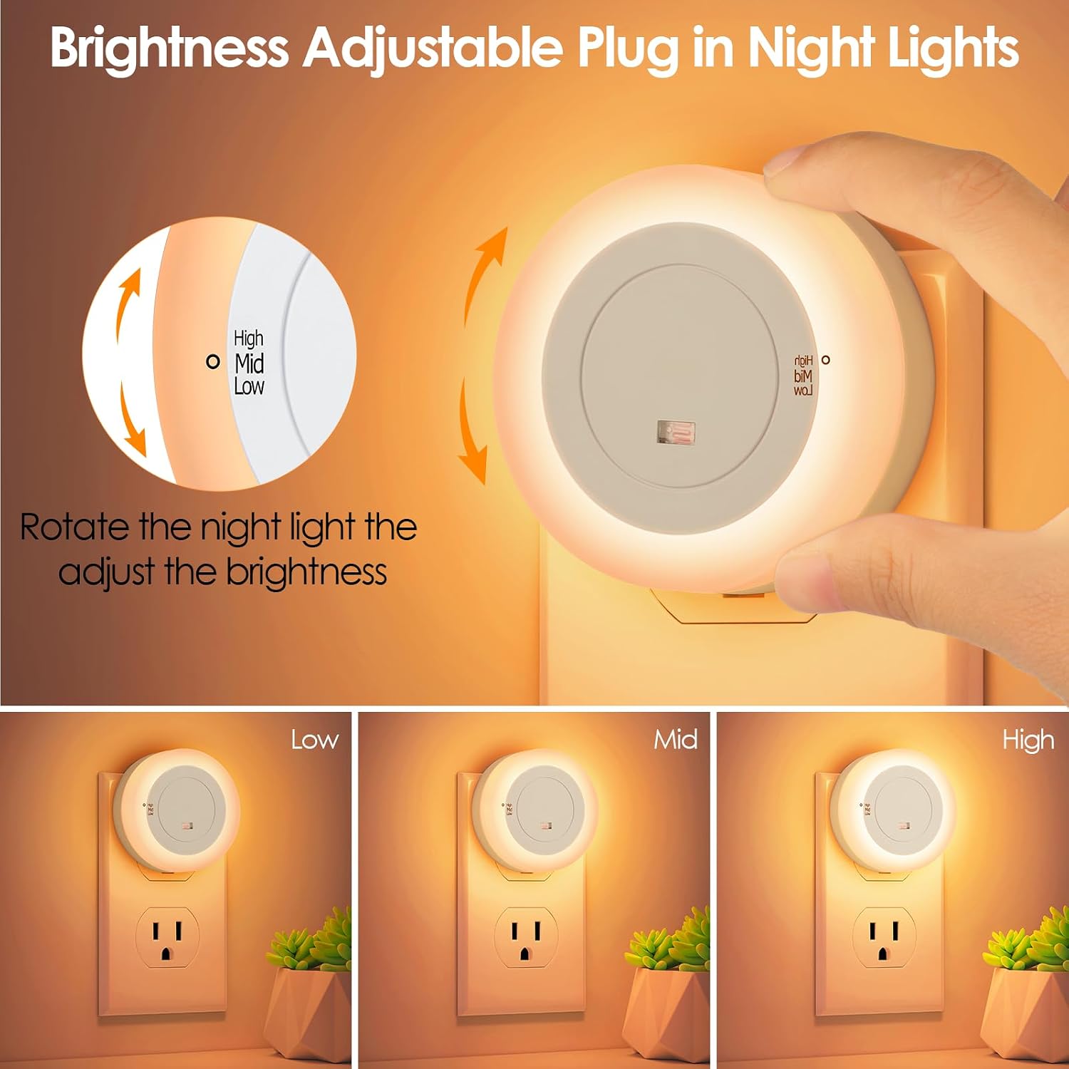 FOLKSMATE LED Night Lights Plug into Wall, Dimmable Plug in Nightlight with Auto Light Sensors for Adults, Kids Room, Bedroom, Bathroom…