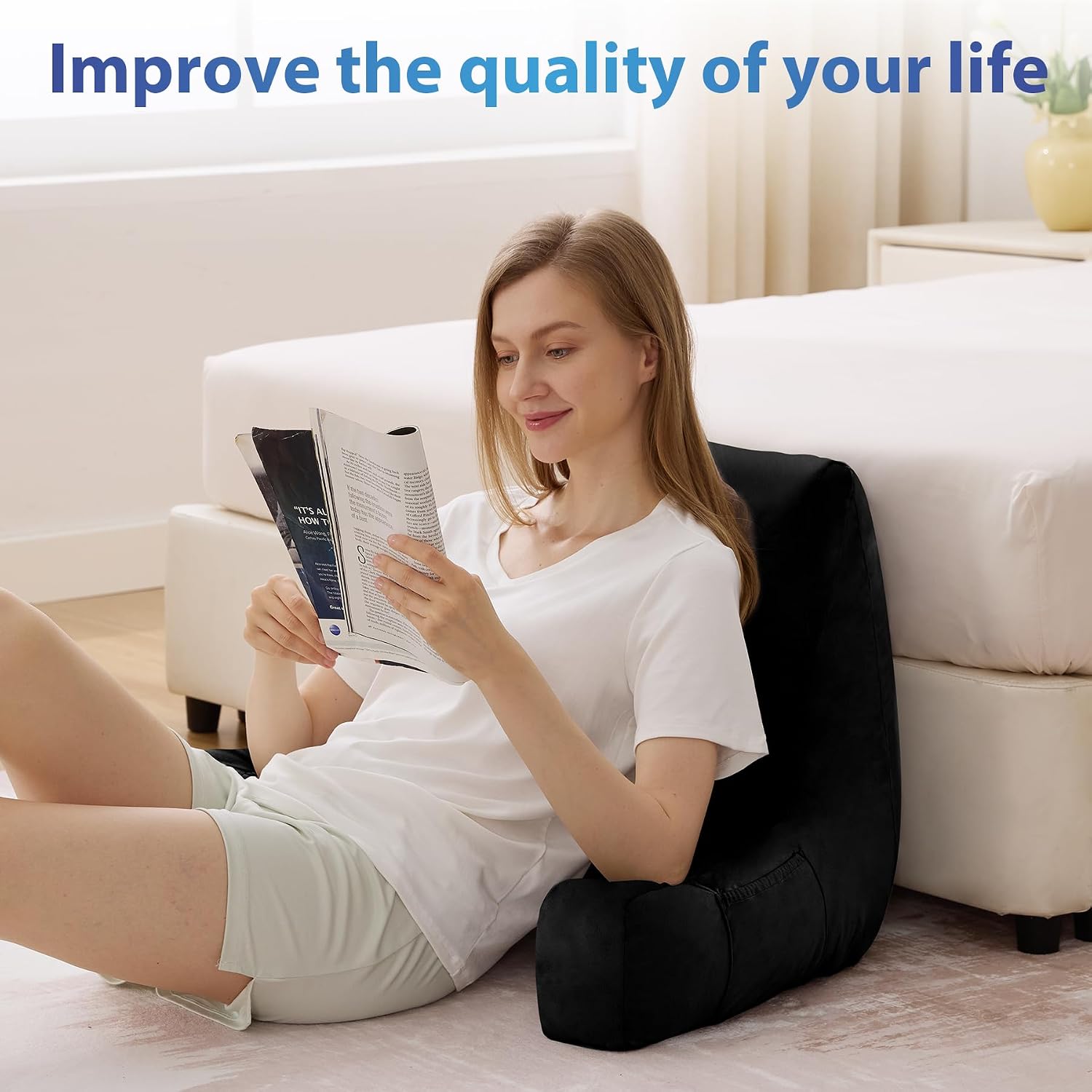 Ipynbap Back Pillow for Bed Sitting up, Reading Pillow for Sitting in Bed Adult, Back Support Pillow, Memory Foam Sit up Lounge Backrest Pi…