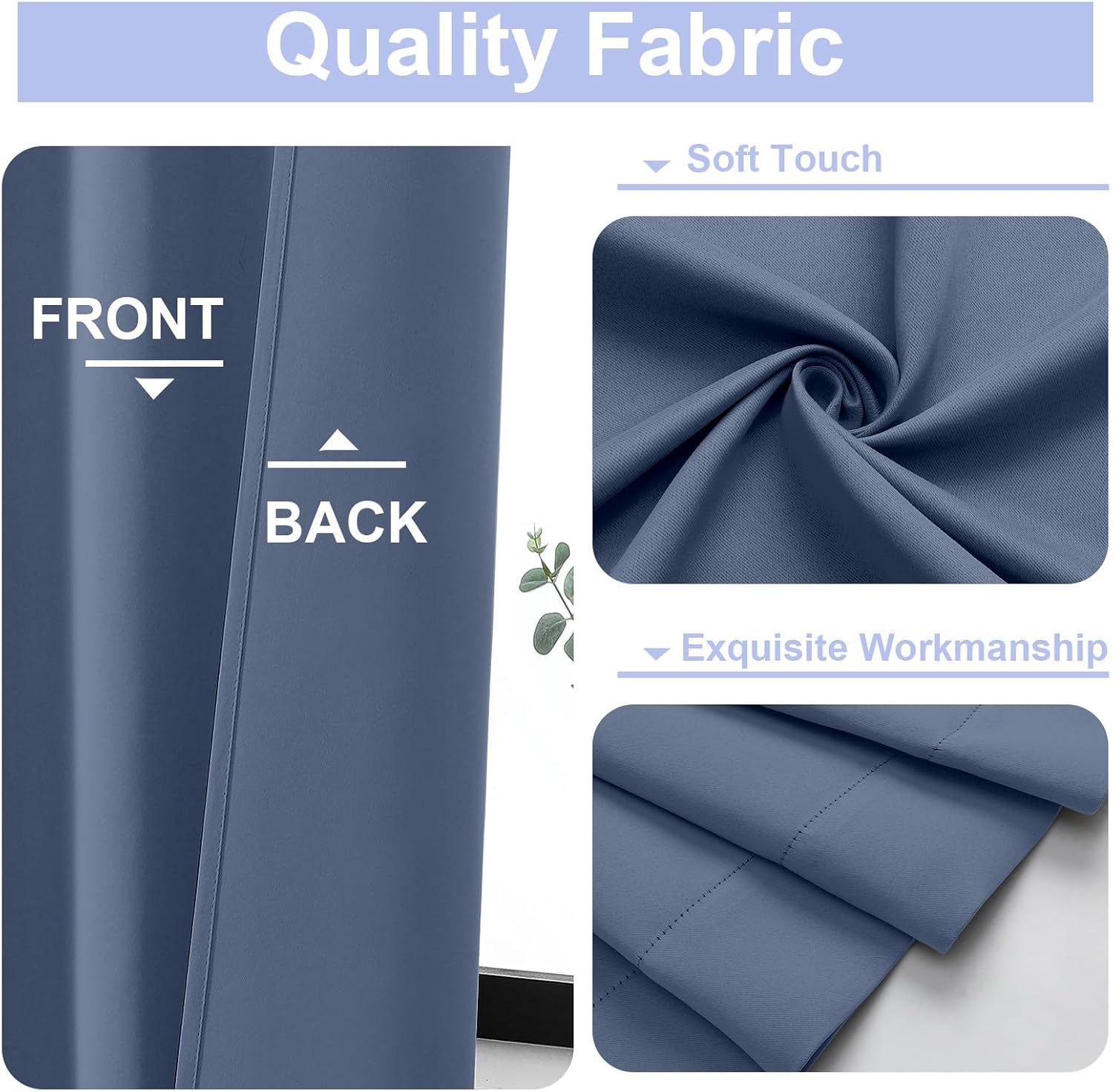 Simplebrand Ava Denim Blackout Curtains for Bedroom 90 Inches Long 2 Panels Set, Solid Privacy Energy Saving Living Room Window Treatment C…