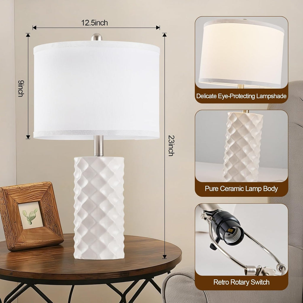 BLHDZJR Gentle Beige & Star Diamond Ceramic Table Lamps (Set of 2) - 23" Luxe Modern Bedside Lamps for Nightstand, bedrooms, Living R…