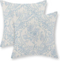 Baby Blue Pillow Covers 18x18 Inch Set of 2 Block Print Floral Throw Pillows Vintage Flower Decorative Boho Outdoor Pillow Cases…
