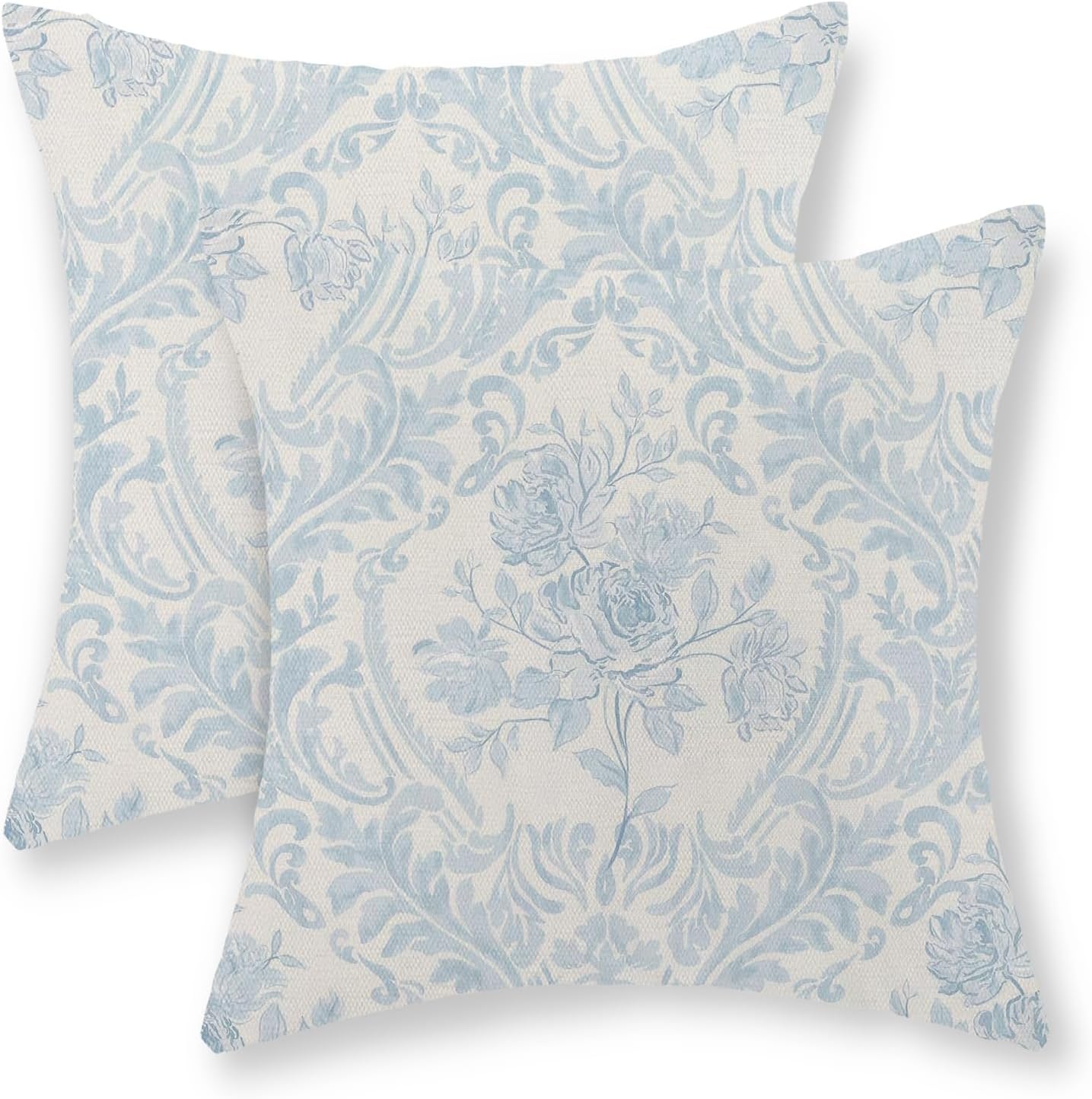 Baby Blue Pillow Covers 18x18 Inch Set of 2 Block Print Floral Throw Pillows Vintage Flower Decorative Boho Outdoor Pillow Cases…
