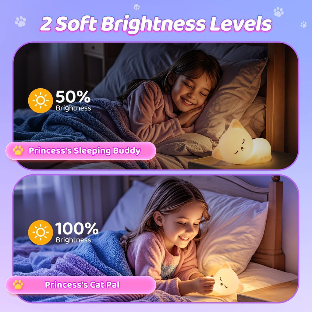 Night Light for Kids,16 Colors Cat Lamp Cute Lamp, Dimmable Baby Night Lights for Nursery, Silicone Rechargeable Nightlight for Kids…
