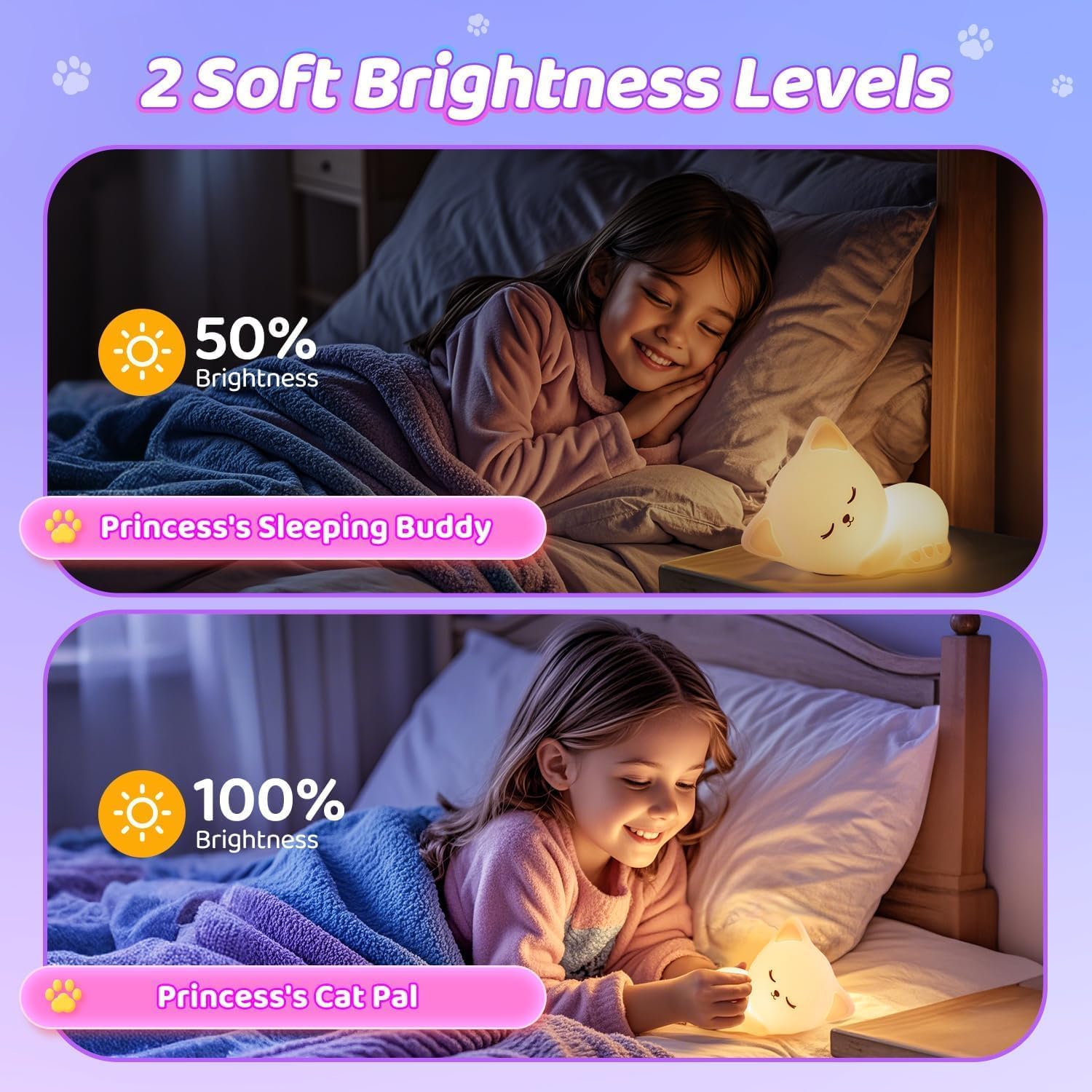 Night Light for Kids,16 Colors Cat Lamp Cute Lamp, Dimmable Baby Night Lights for Nursery, Silicone Rechargeable Nightlight for Kids…