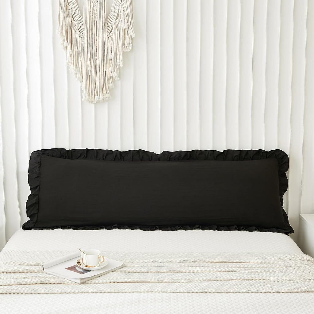 Merryword Black Body Pillow Cover 20x54inches Long Pillowcase Ruffled Pillowcases Shabby Chic Ruffled Fringe Decor Body Ruffled Pillow Sham…