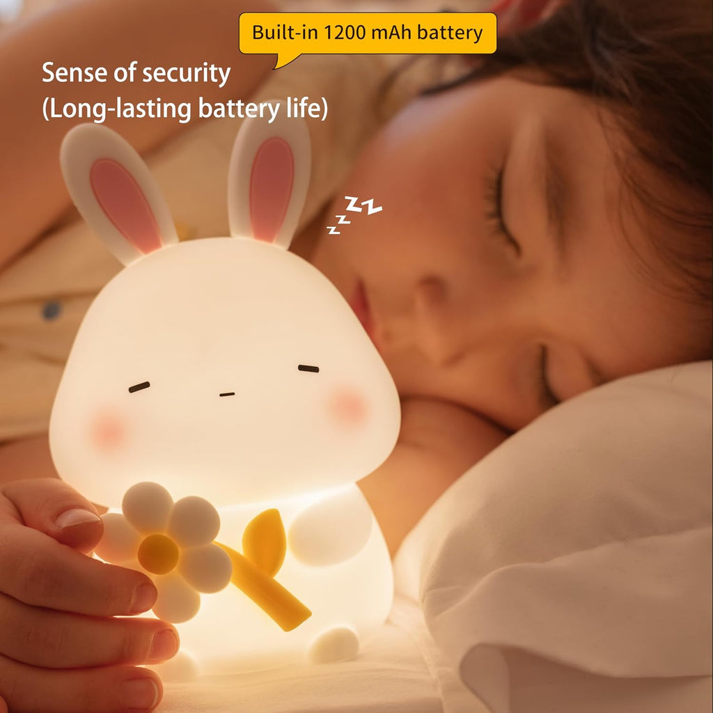 Led Cute Flower Bunny Night Light, Dimmable Timer Kawaii Lamps, Super Squishy Silicone USB Rechargeable Touch Control Night Lamp, Used…