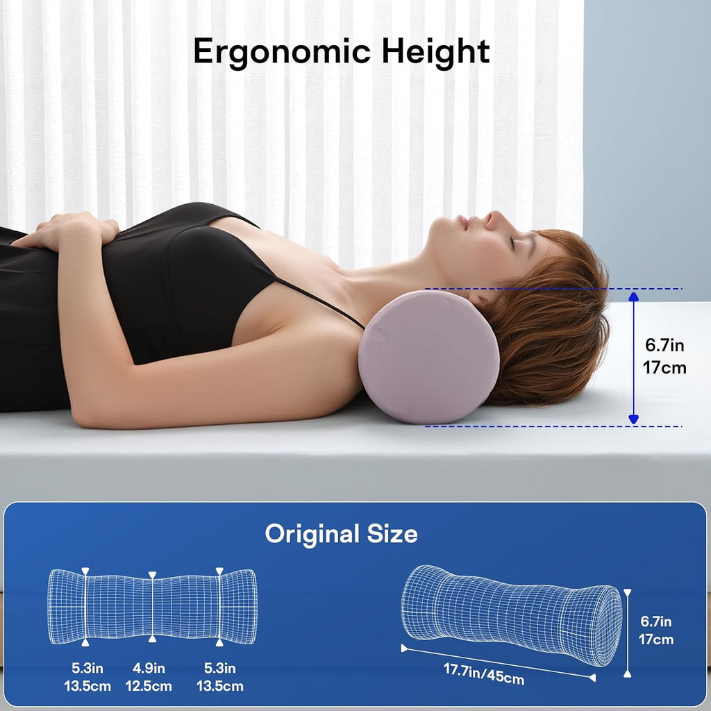 Neck Roll Pillow - Cooling Cover Round Neck Pillow for Sleeping - Memory Foam Cervical Roll Pillow - Ergonomic Bolster Pillow for Neck…