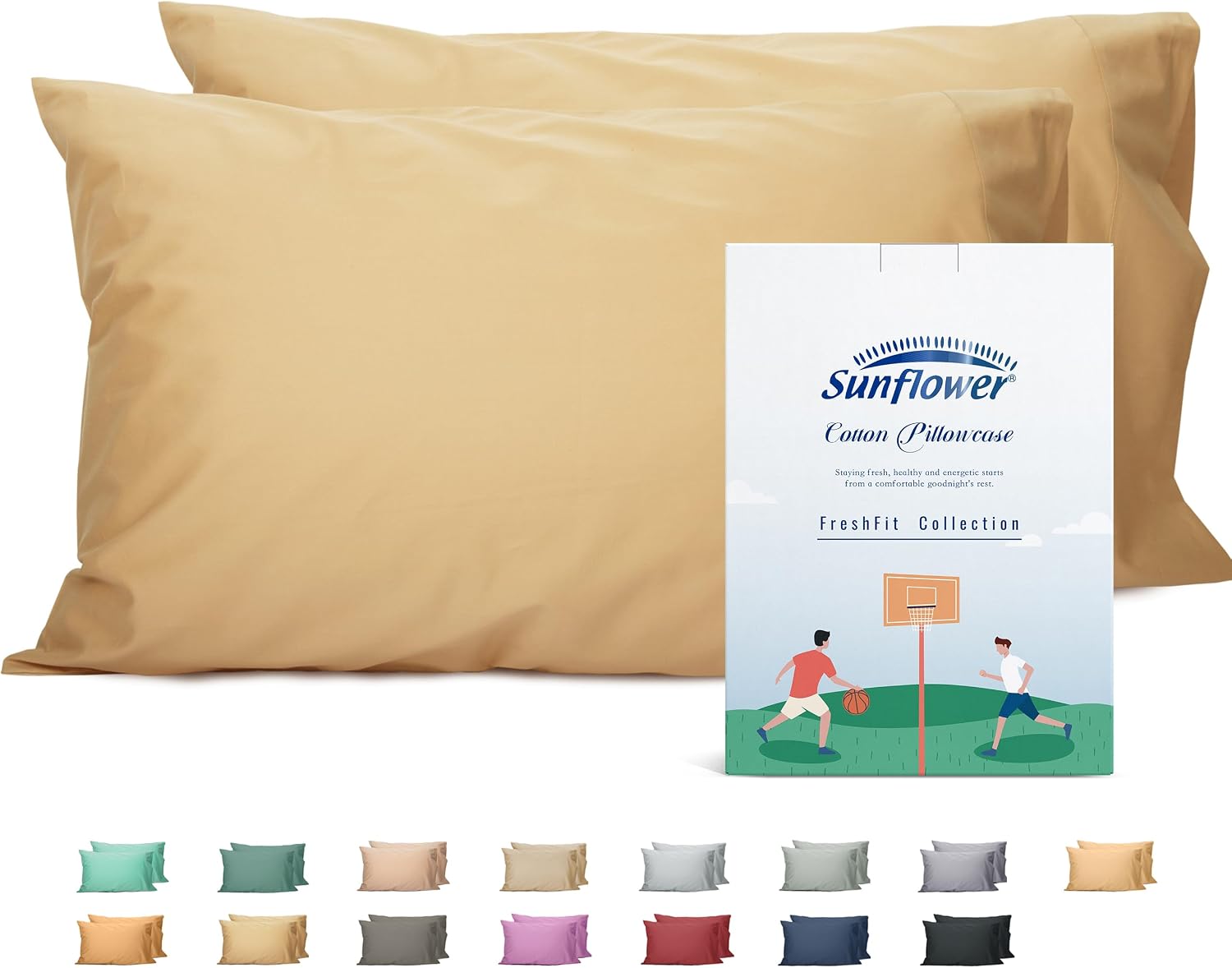 Sunflower Queen Pillowcases Set of 2, 100% Cotton Queen Size Pillow Cases 2, 20×30 inches Butterum, Soft and Breathable