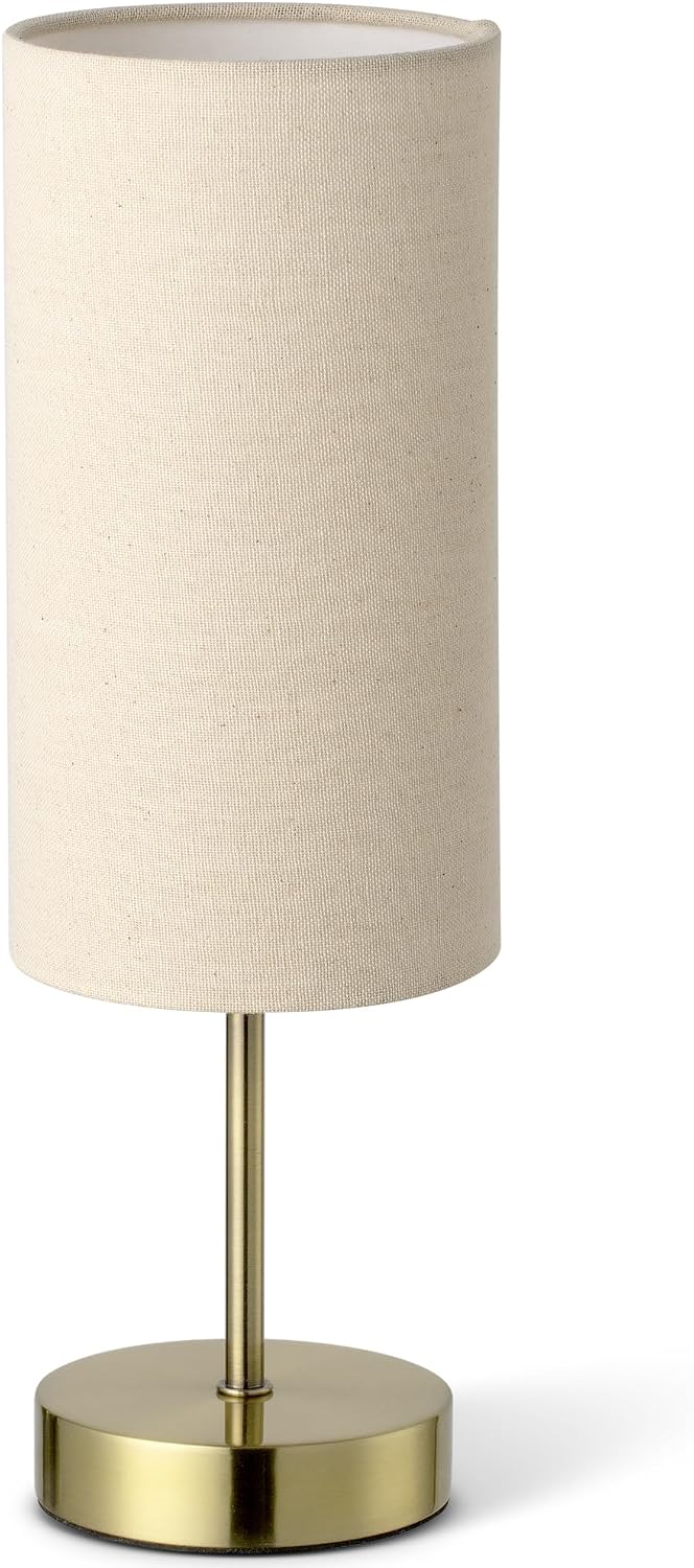 Small Side Table Lamp for Bedroom Night Stands, Round Linen Shade and Antique Brass Metal Base, Retro Minimalist Bedside Lamps for…