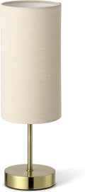 Small Side Table Lamp for Bedroom Night Stands, Round Linen Shade and Antique Brass Metal Base, Retro Minimalist Bedside Lamps for…